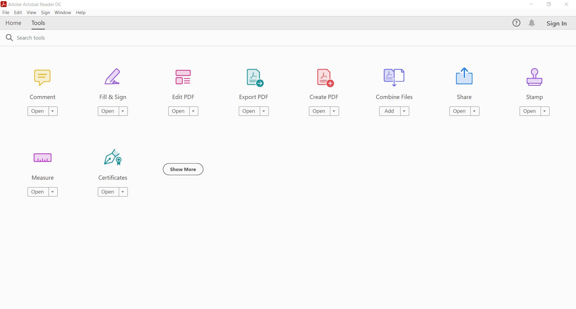 Tools Adobe Acrobat Reader DC Tools Screenshot
