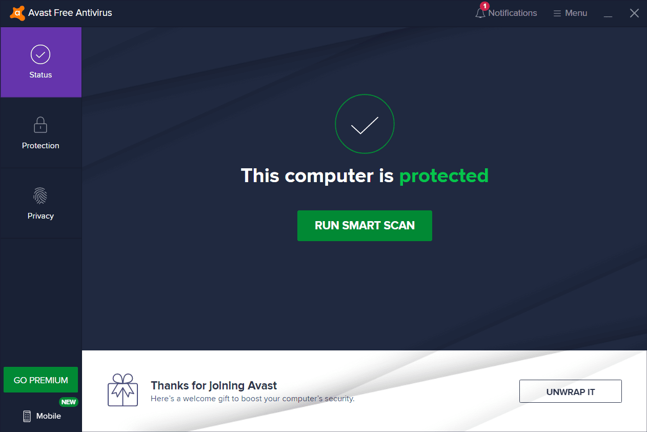 Overview Avast Free Antivirus Main Interface Screenshot