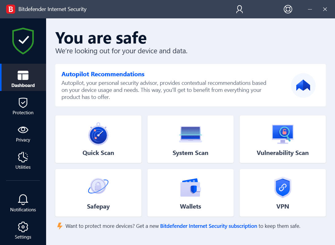 Bitdefender Internet Security Main Interface Screenshot