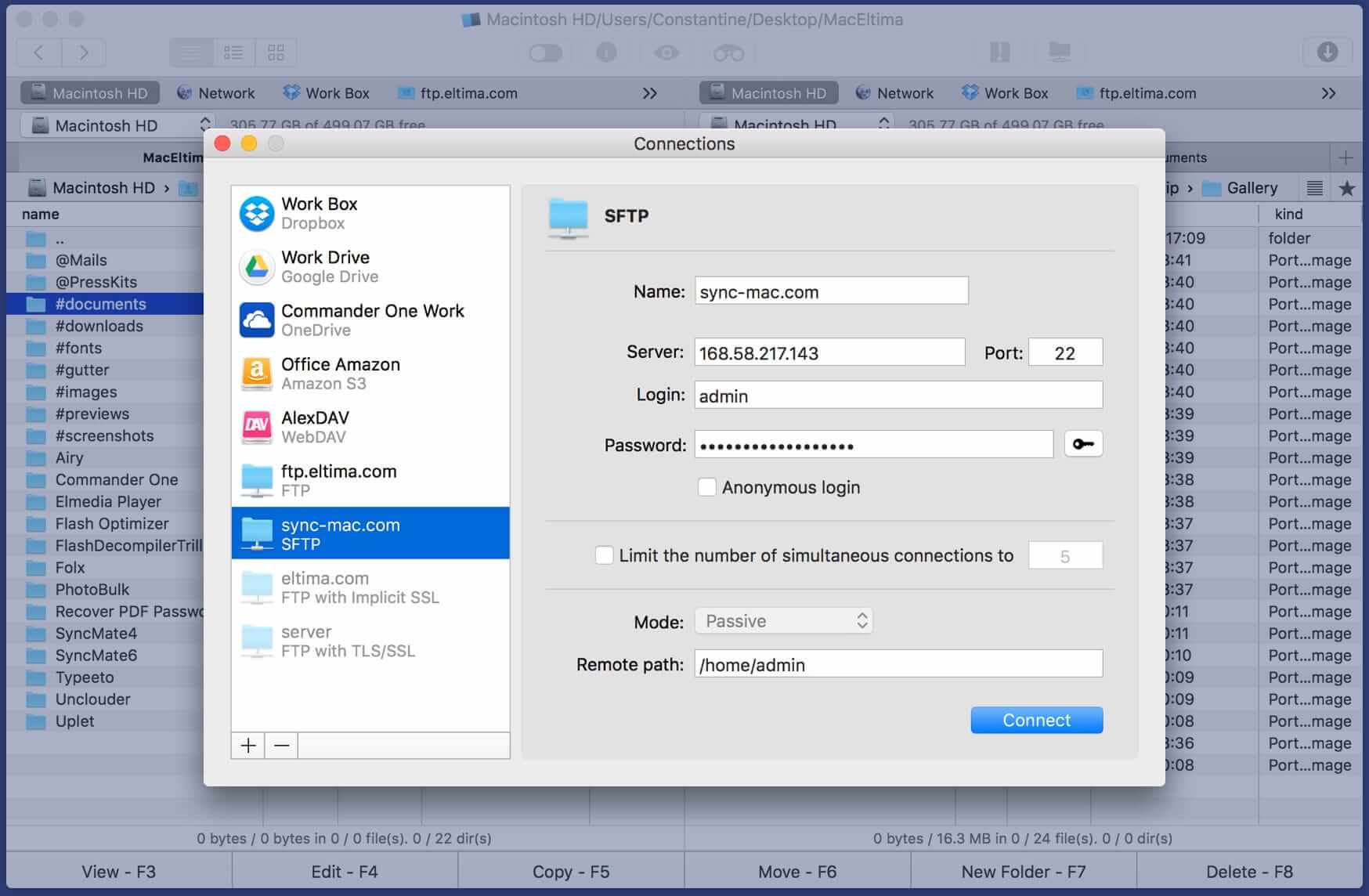 SFTP Connection Commander One SFTP Connection Screenshot