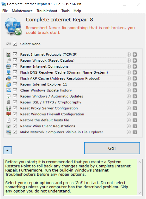 Overview Complete Internet Repair Main Interface Screenshot