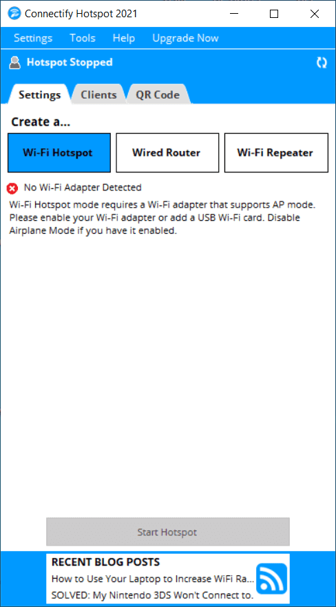 Overview Connectify Hotspot Main Interface Screenshot