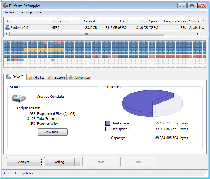 Overview Defraggler Main Interface Screenshot