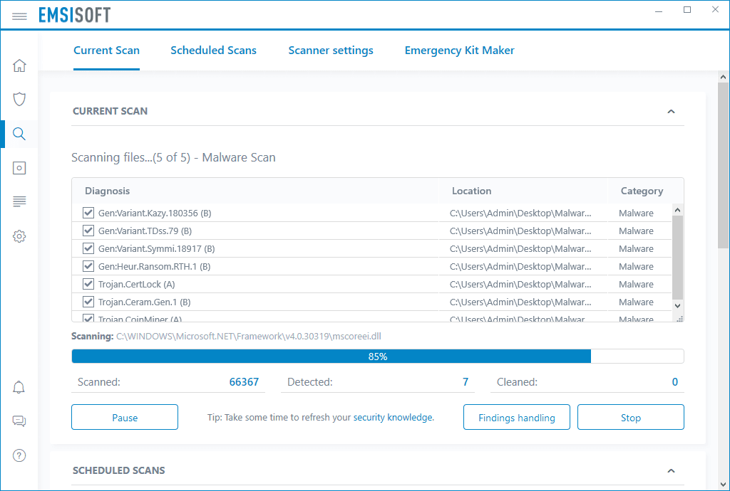 Scanning Emsisoft Anti-Malware Scanning Screenshot