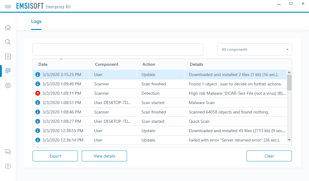 Logs Emsisoft Emergency Kit Logs Screenshot