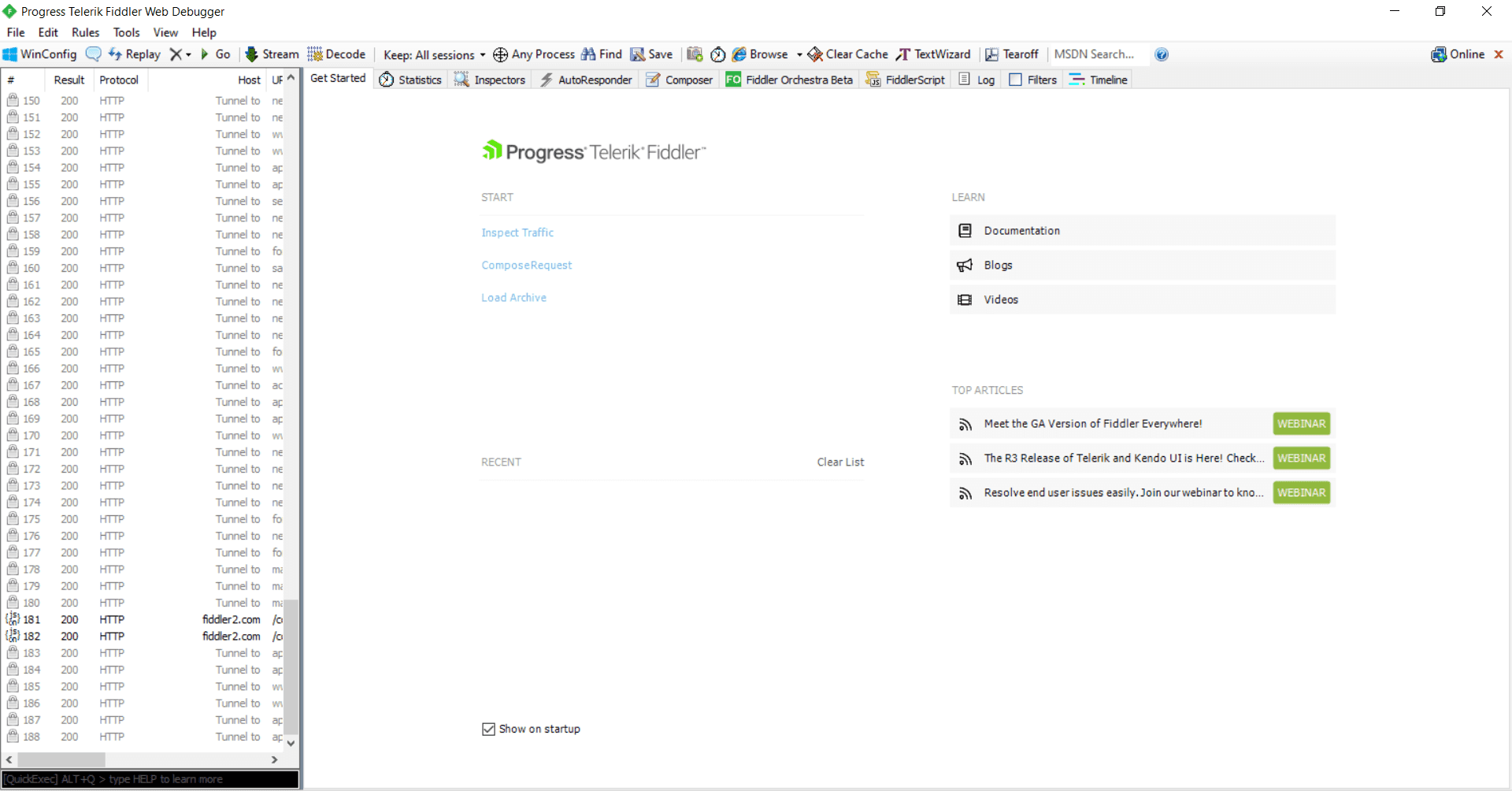 Fiddler Classic Overview Fiddler Web Debugger Main Interface Screenshot