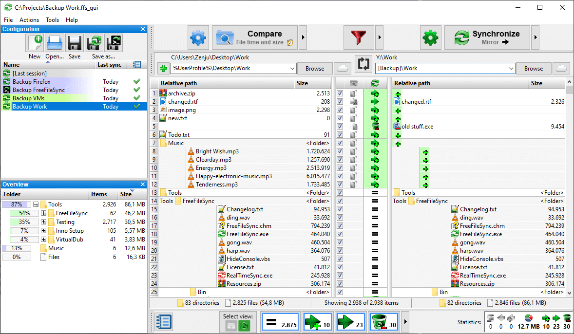 Overview FreeFileSync Main Interface Screenshot