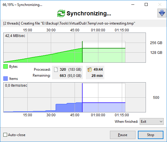 Overview FreeFileSync Sync Progress Screenshot