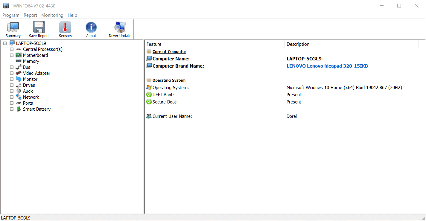 Overview HWiNFO Main Interface Screenshot