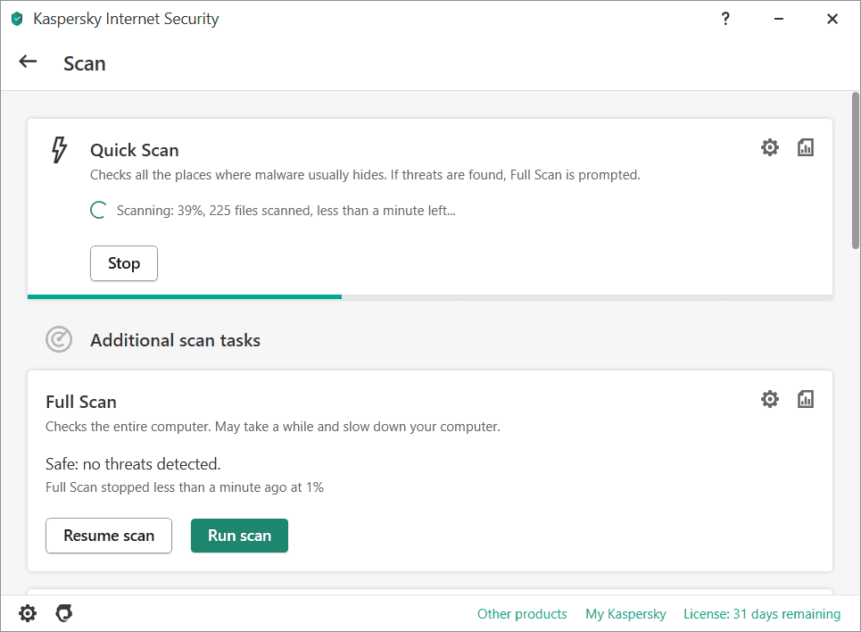 Quick Scan Kaspersky Internet Security Quick Scan Screenshot