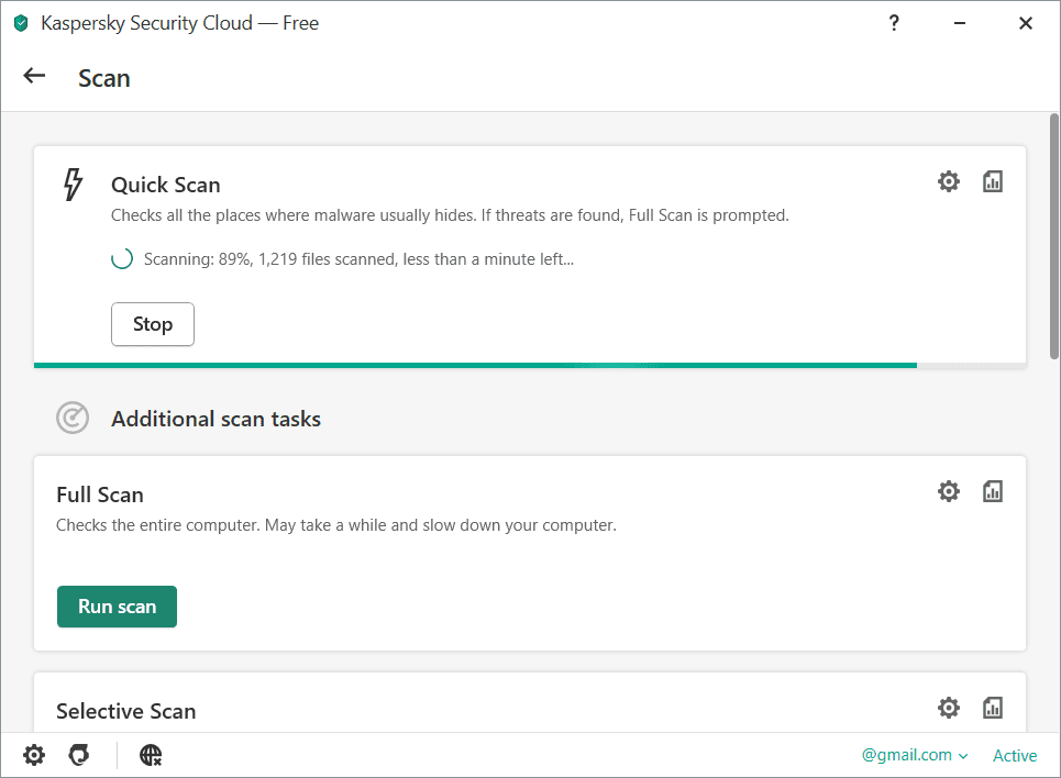 Quick Scan Kaspersky Security Cloud Quick Scan Screenshot