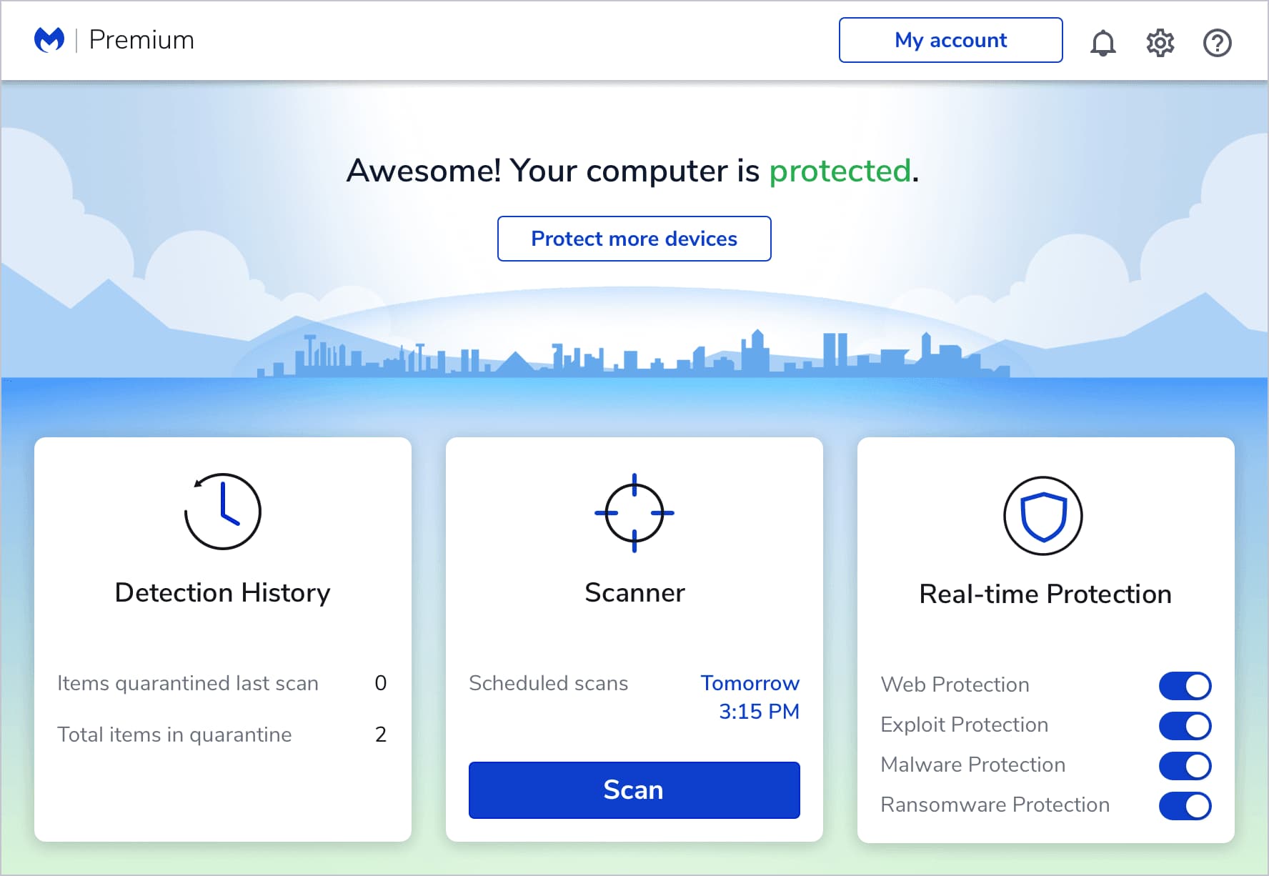 Premium Dashboard Malwarebytes Premium Dashboard Screenshot