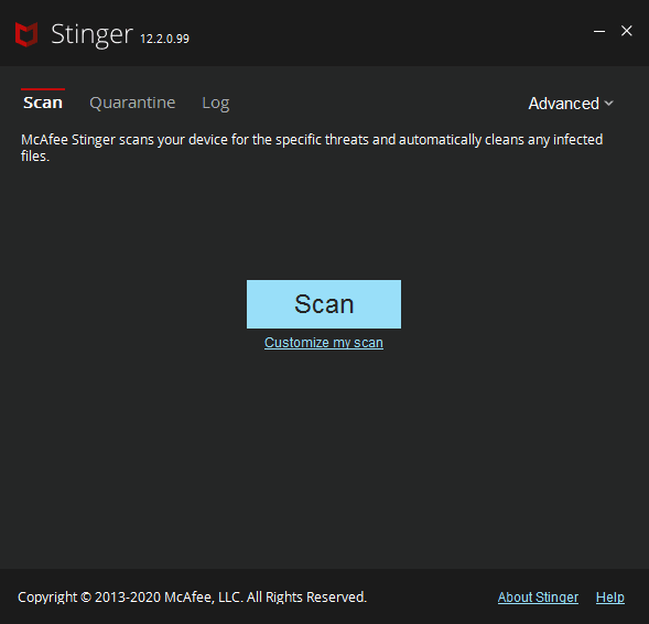 Main Interface McAfee Stinger Screenshot