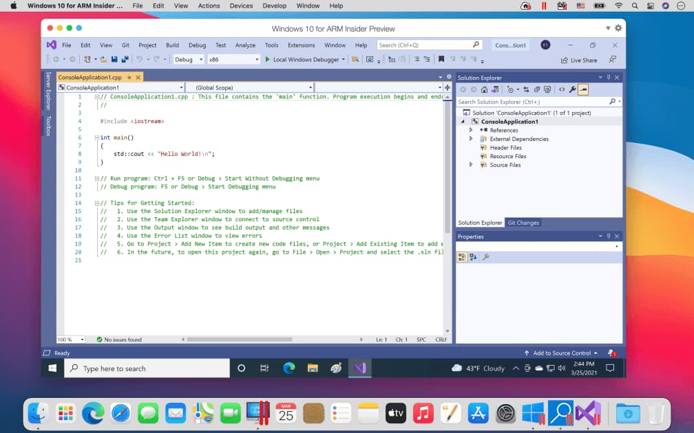 Visual Studio running in Parallels Desktop Microsoft Visual Studio running in Parallels Desktop