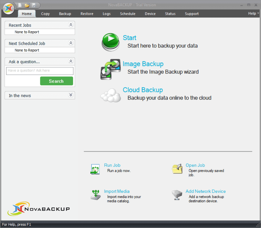 NovaBACKUP Main Interface Screenshot