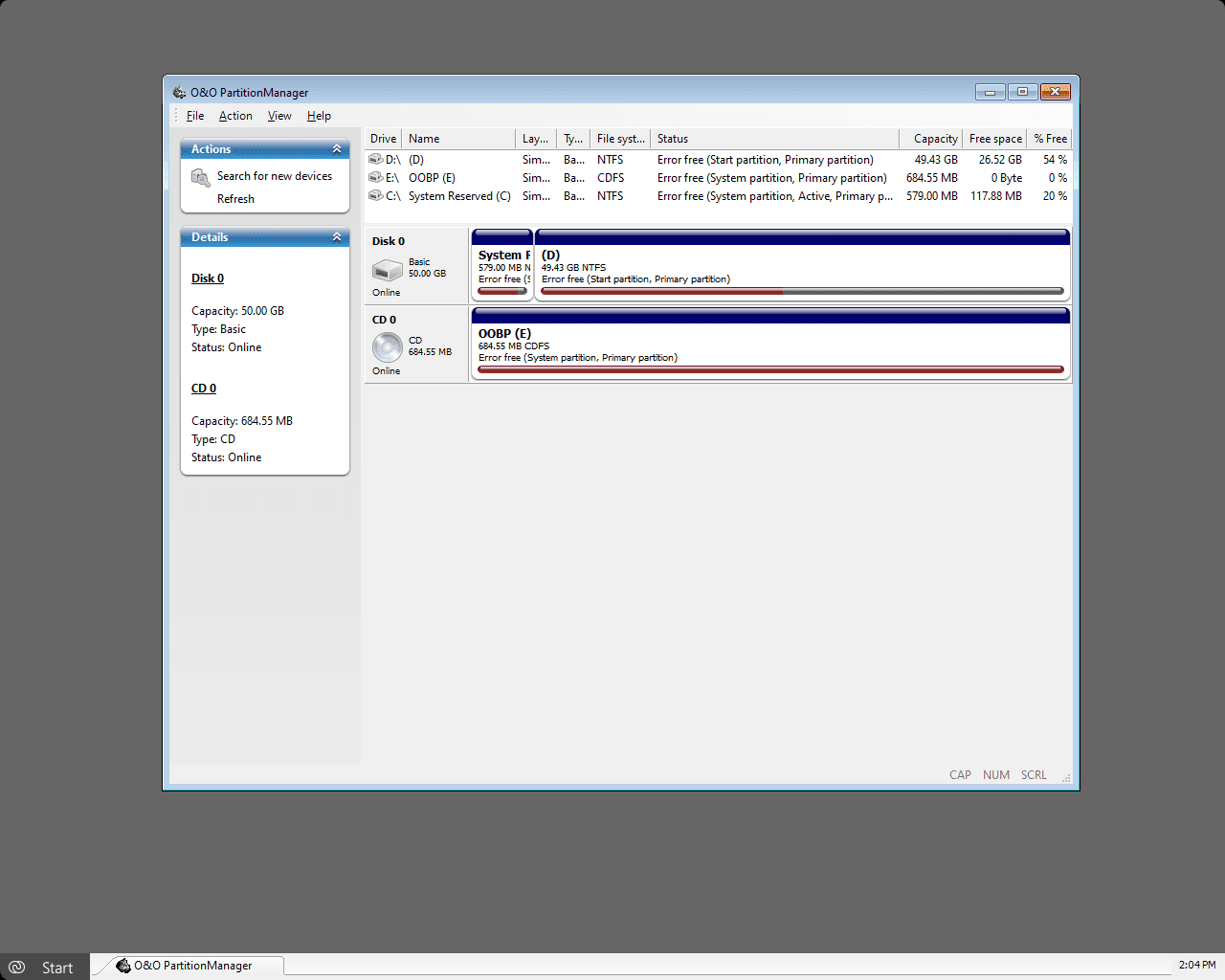 O&O BlueCon Partition Manager Screenshot