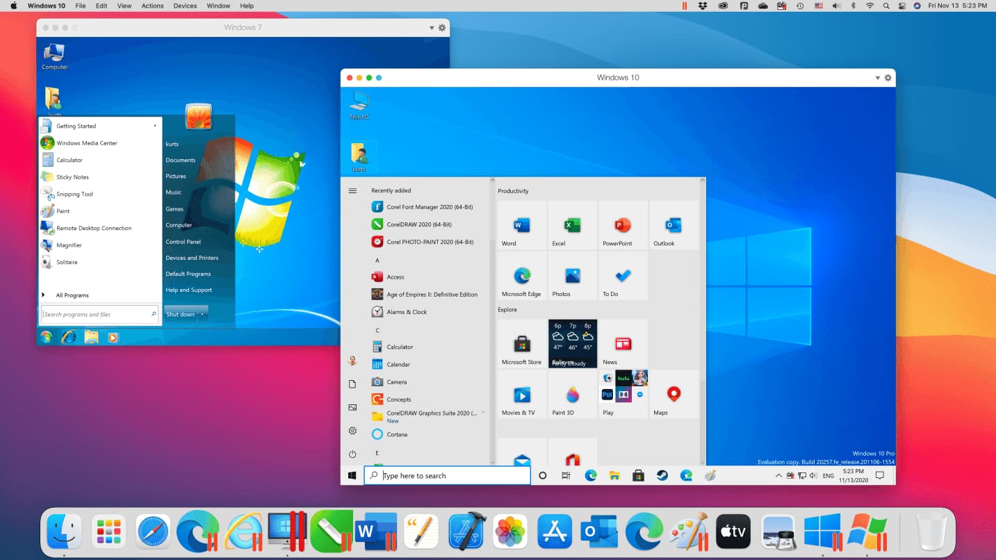 Parallels Desktop running Windows OS Parallels Desktop running a Windows 10 and Windows 7