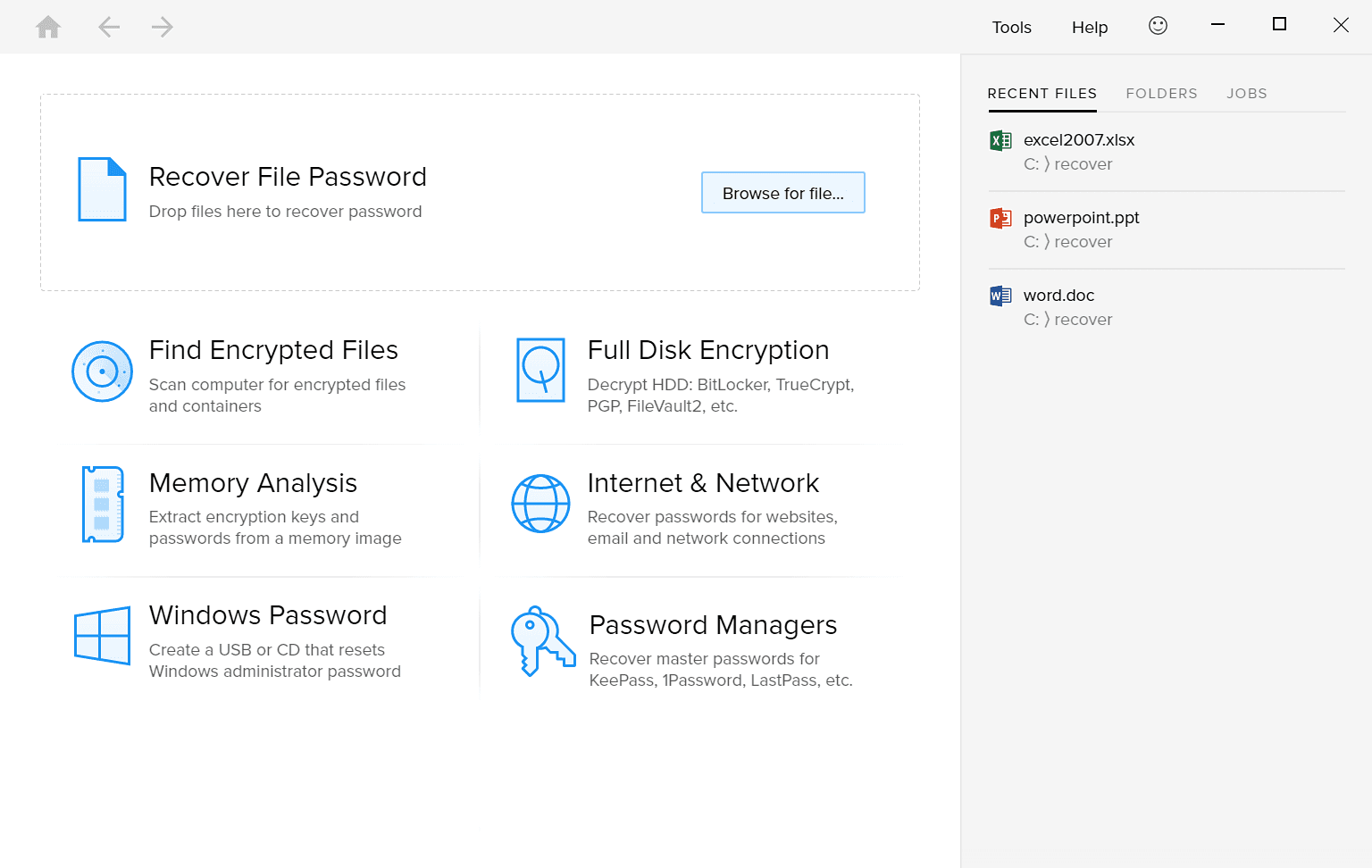Main Interface Passware Kit Business Main Interface Screenshot