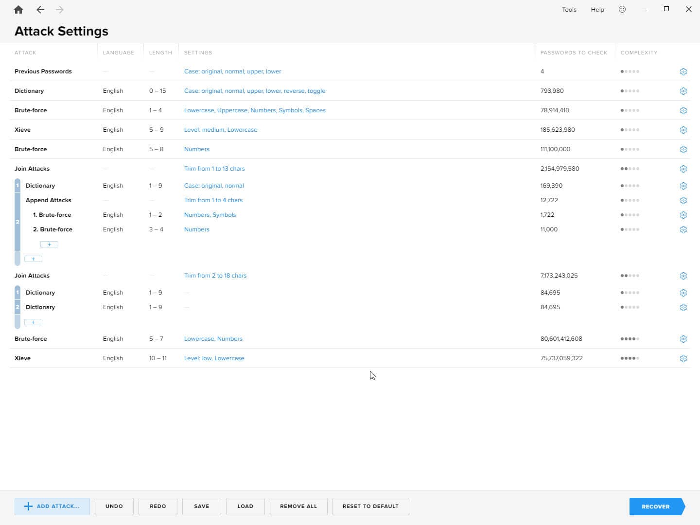 Attack Settings Passware Kit Forensic Attack Settings Screenshot