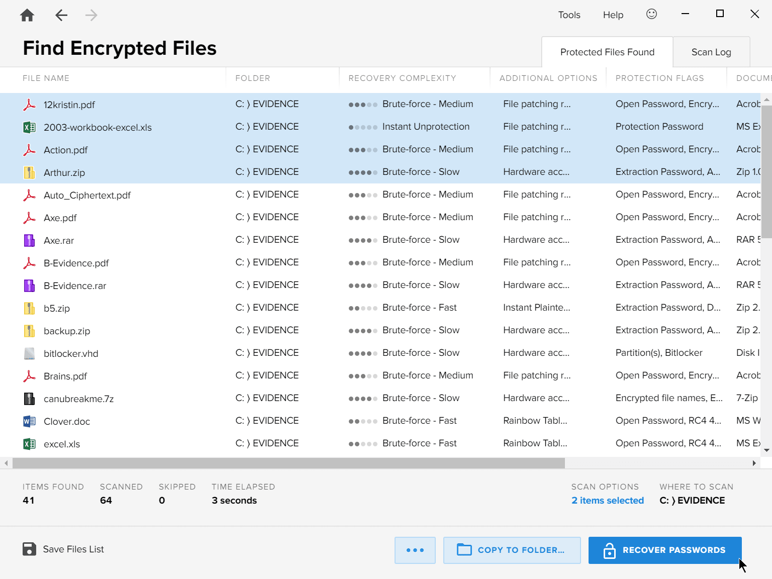 Detect Protected Files Passware Kit Forensic Detect Protected Files Screenshot