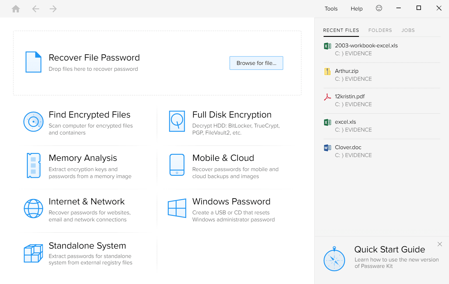 Main Interface Passware Kit Forensic Main Interface Screenshot