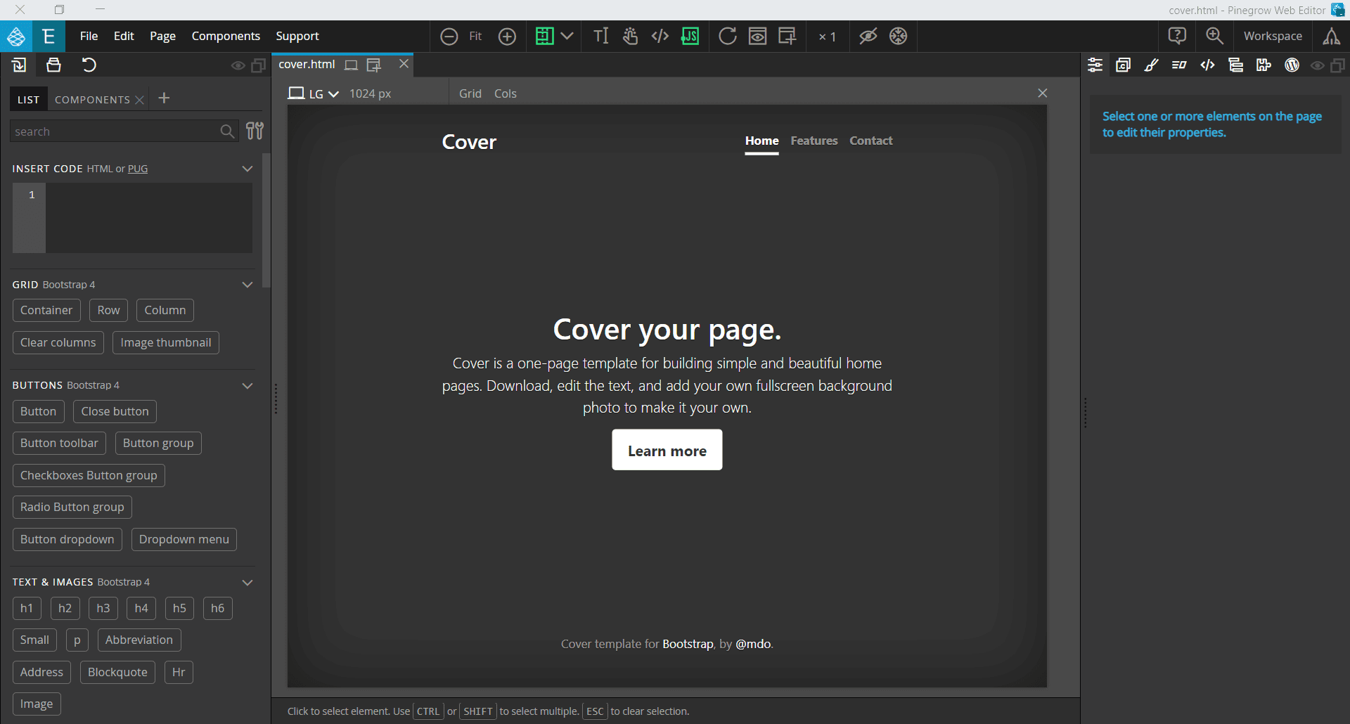 Template Pinegrow Web Editor Cover Template Screenshot