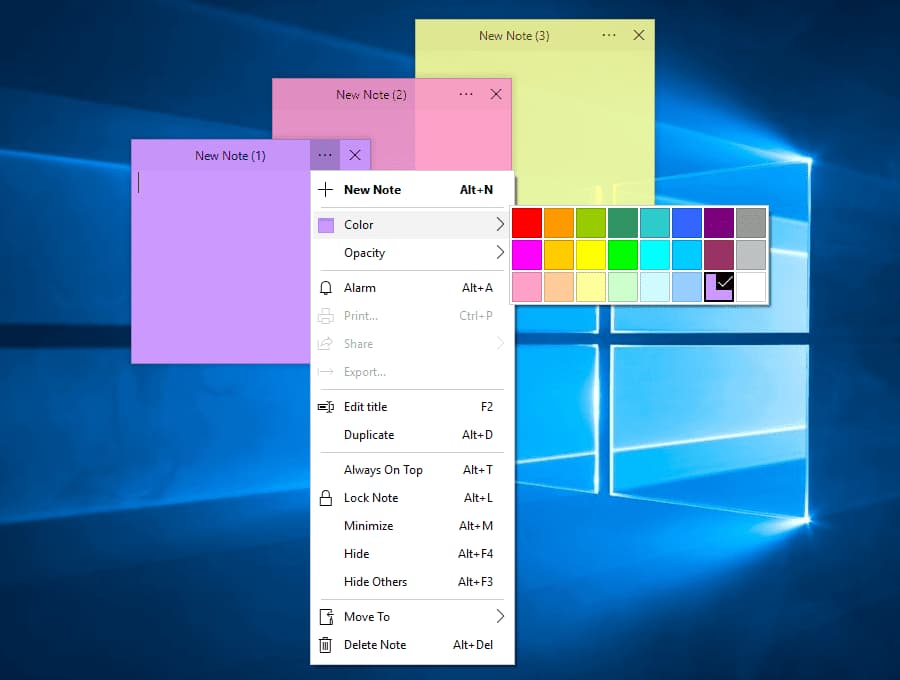 Note Settings Simple Sticky Notes Note Settings Screenshot