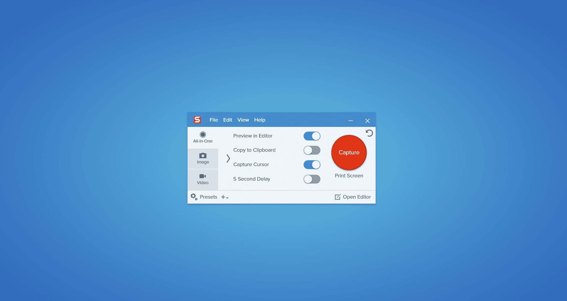 TechSmith Snagit Capture Button Screenshot