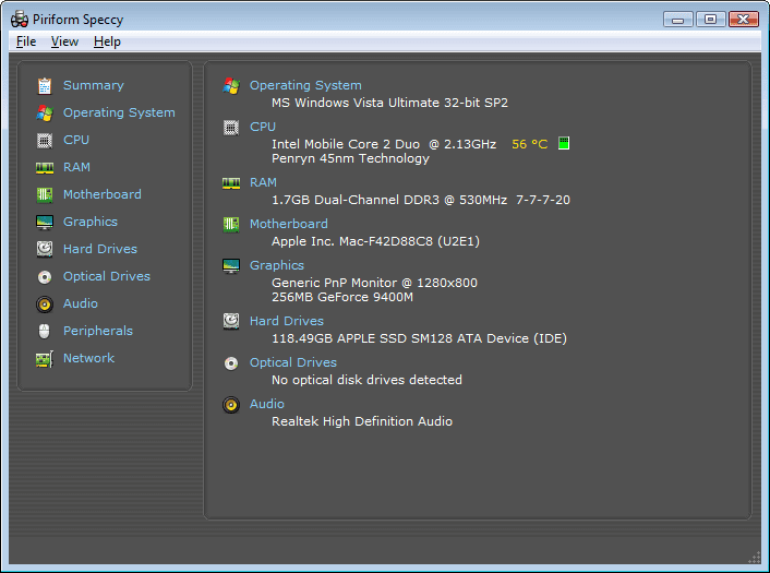 Speccy Main Interface Screenshot