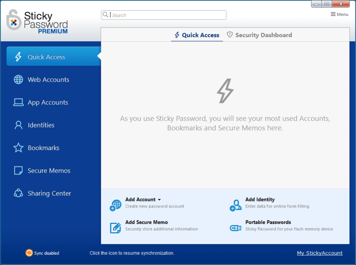 Overview Sticky Password Main Interface Screenshot