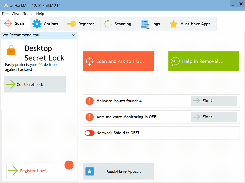 Overview UnHackMe Main Interface Screenshot