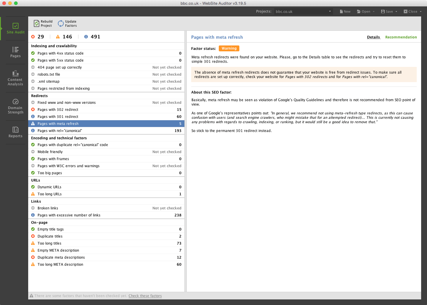 WebSite Auditor Overview Screenhot