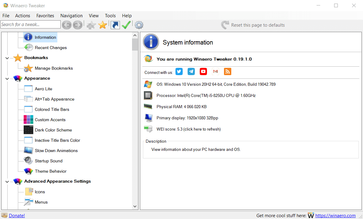 Overview Winaero Tweaker Main Interface Screenshot