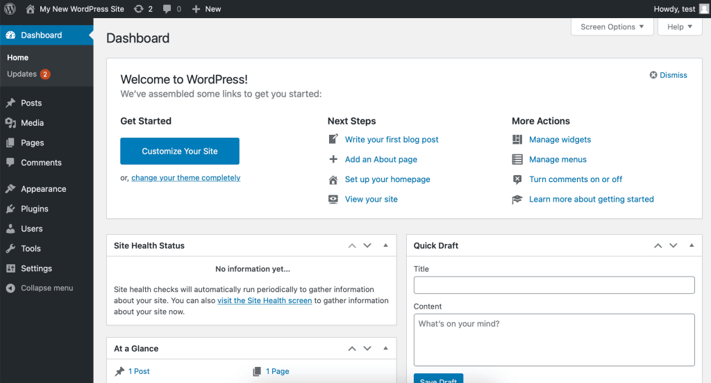 WordPress Admin Panel Screenshot