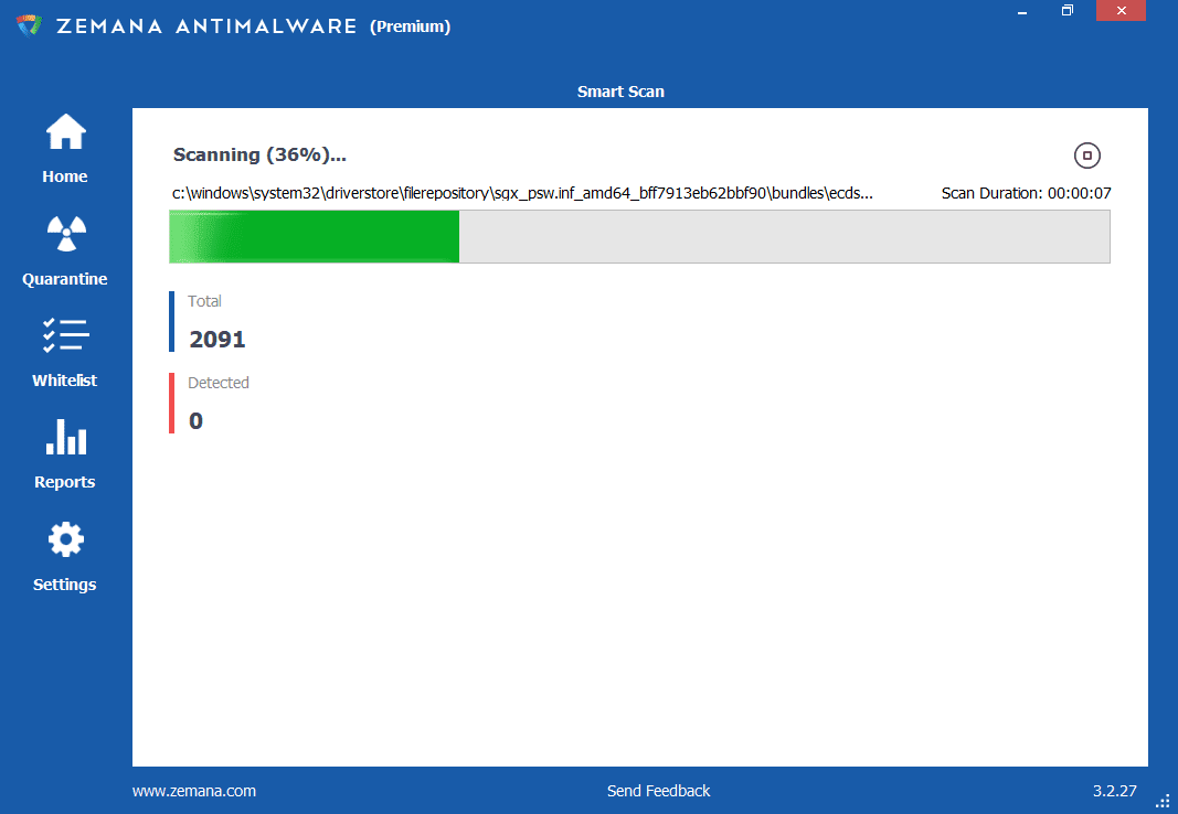 Zemana AntiMalware Quick Scan Screenshot