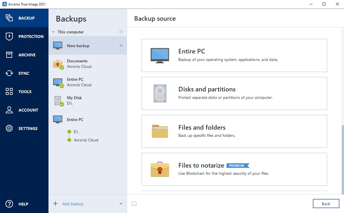 Backup Source Screenshot