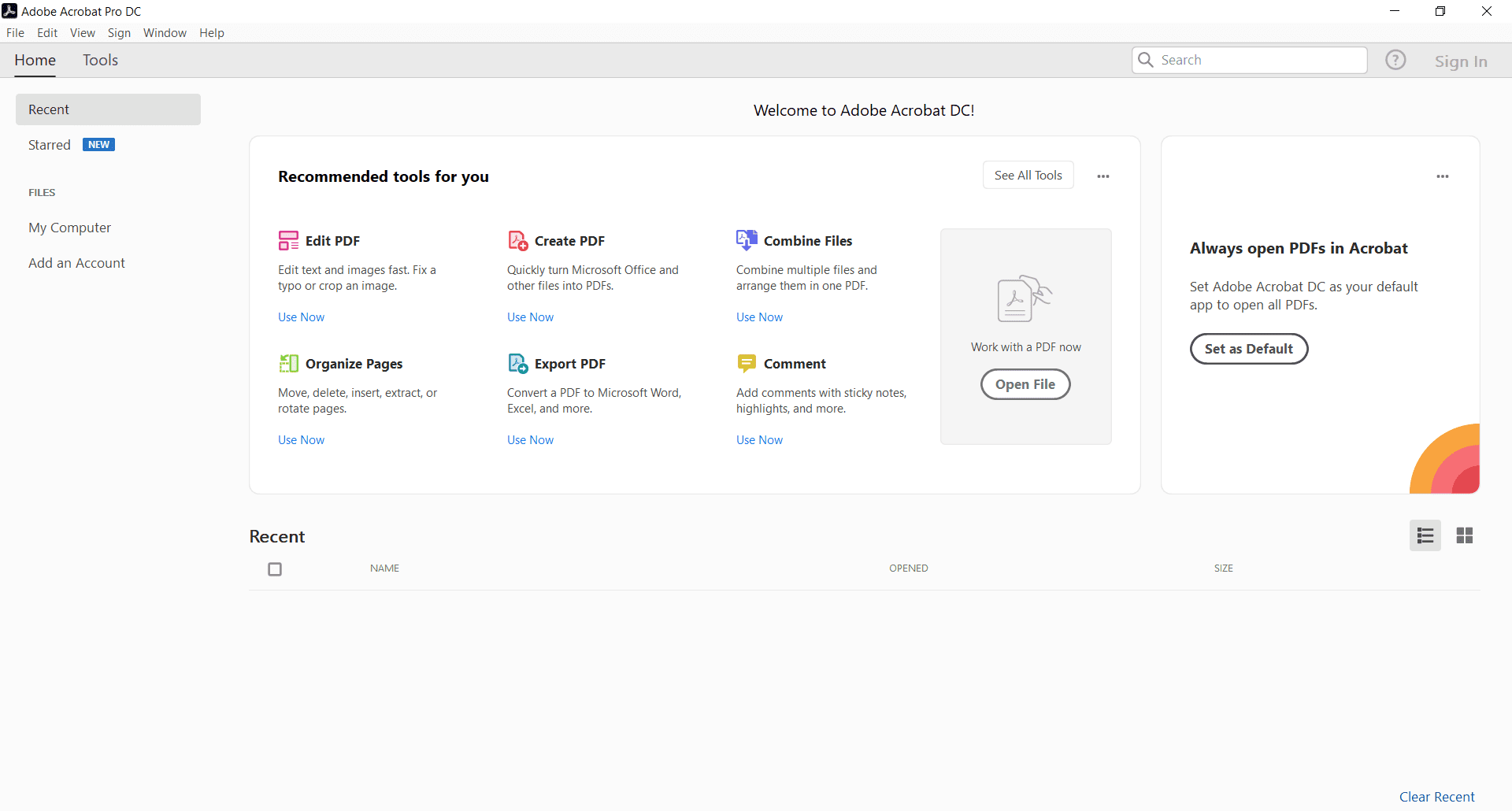 Overview Adobe Acrobat Pro DC Main Interface Screenshot