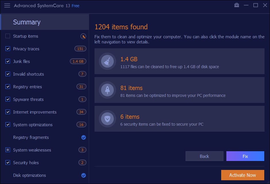 Summary of Scan ASC Summary Screenshot