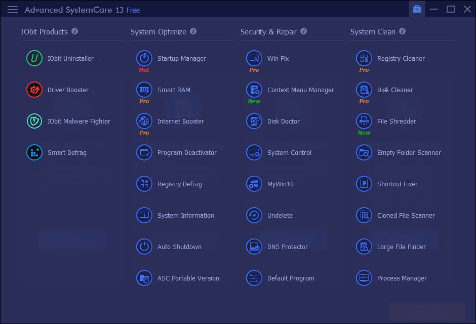 Overview of ASC Toolbox Advanced SystemCare Toolbox Screenshot
