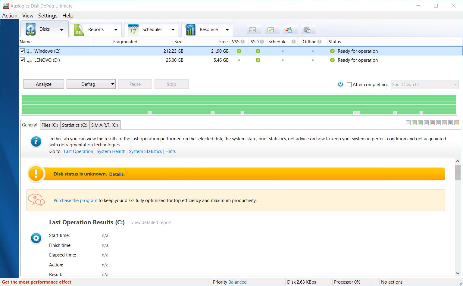 Auslogics Disk Defrag Ultimate Main Interface Screenshot