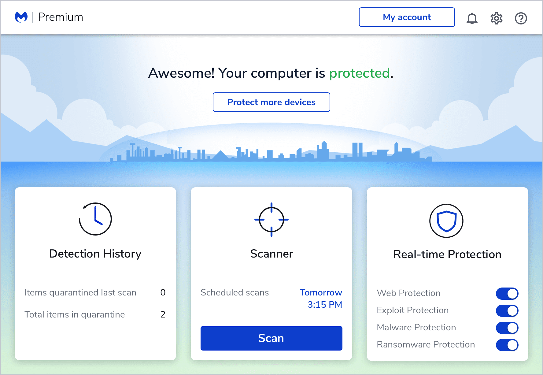 Premium Dashboard Malwarebytes Premium Dashboard Screenshot