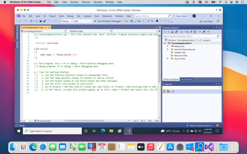 Visual Studio running in Parallels Desktop Microsoft Visual Studio running in Parallels Desktop