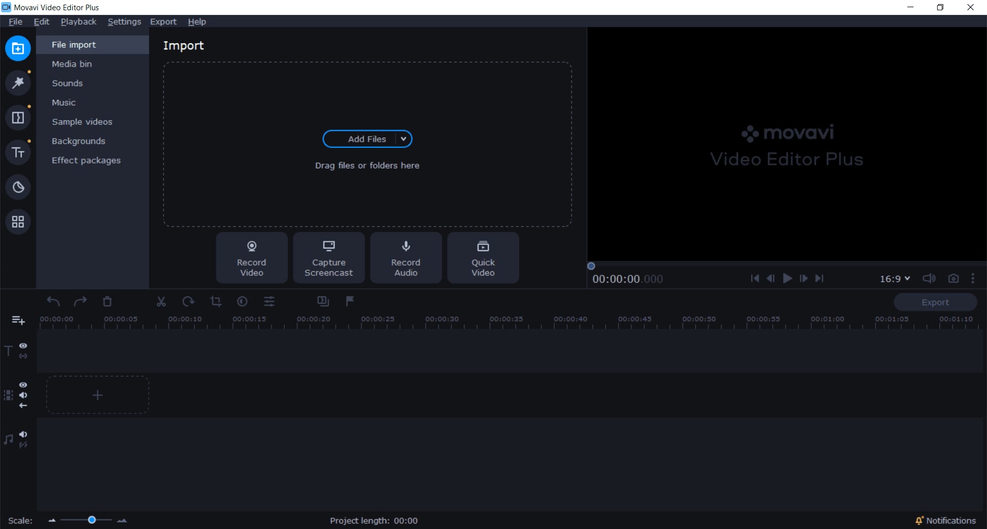 Movavi Video Editor Plus Main Interface Screenshot