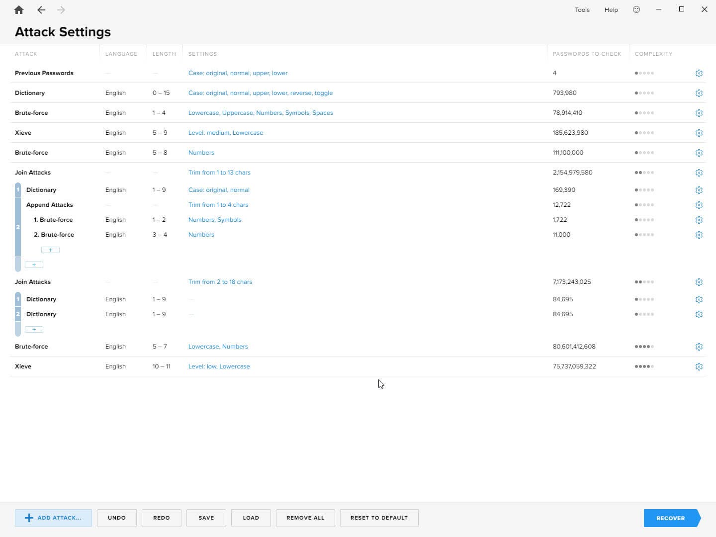 Attack Settings Passware Kit Forensic Attack Settings Screenshot