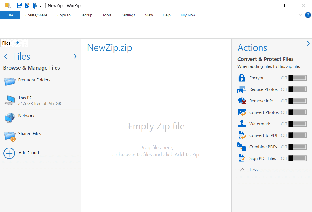 Overview WinZip Main Interface Screenshot